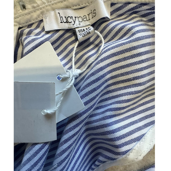 NWT Lucy Paris Blue and White Striped Deep V-Neck Eyelet Trim Dress Size M - Picture 4 of 8
